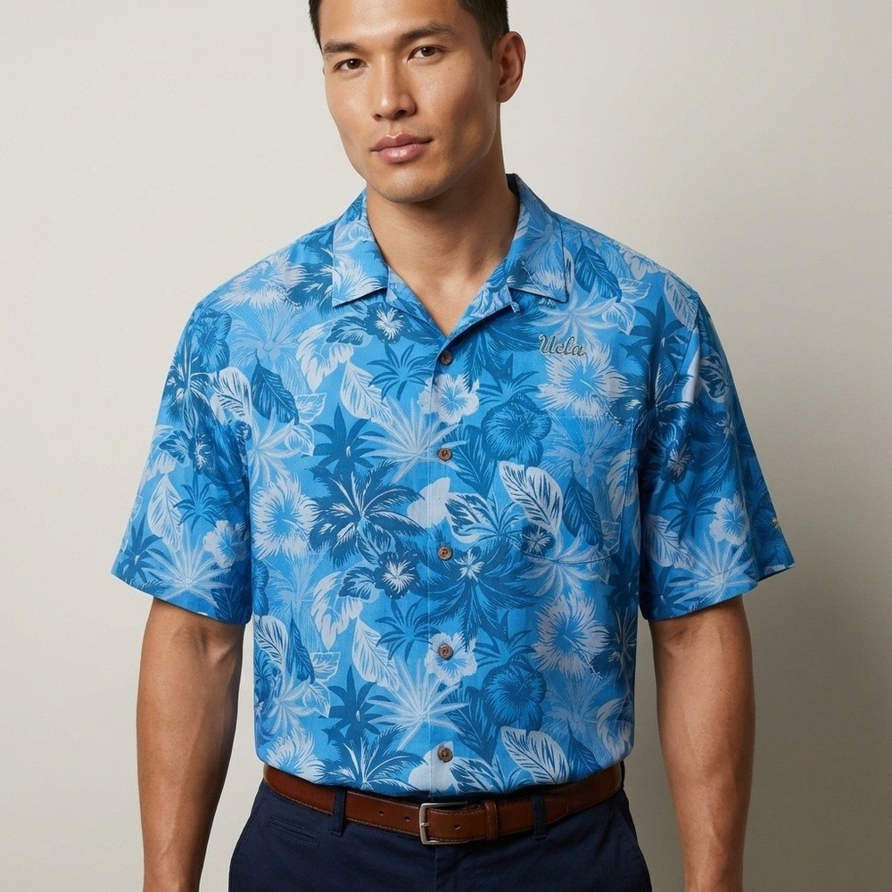 Tommy Bahama Mens UCLA Aloha Hawaiian Shirt XXXL‎ Silk Blue Floral Short Sleeve